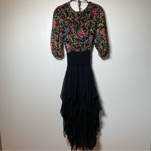 Diane Freis Silk Vintge 80s Boho Ruffle Dress